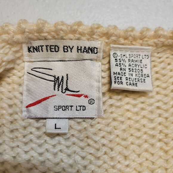 Vintage Hand Knit Cream with Pastel Floral Women's Cardigan Sweater Pointelle - Picture 11 of 13